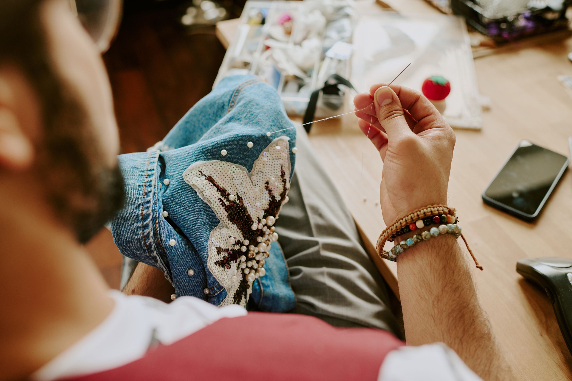 Creating Embroidered Butterfly on Denim Jacket